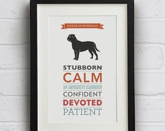 SALE 20% OFF Dogue de Bordeaux Dog Breed Traits Print