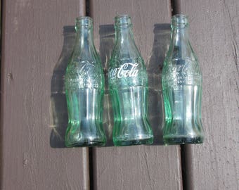 Coca Cola Bottles x 3; Gary, Ind; green 8 " coke bottles; collectible