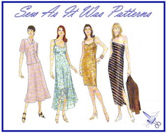 1990s Vogue 1990 Slip Dress Off One Shoulder Slip Crop Jacket Fish Tail Straps Vintage Sewing Pattern Sizes 6 8 10 Bust 30 31 32" 78 80 83cm