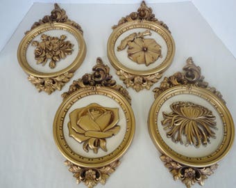 Set of 4 Floral Wall Plaques - Dart Industries