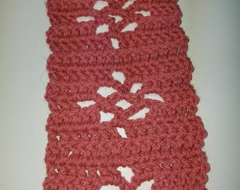 Scarf salmon colored acrylic 62x 3 1/4 inches crocheted