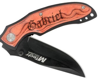 SHIPS FAST, Personalized Knife and Box, Custom Engraved Folding Pocket Knife for Fathers Day, Groomsman, Christmas Gift for Men -KNV122