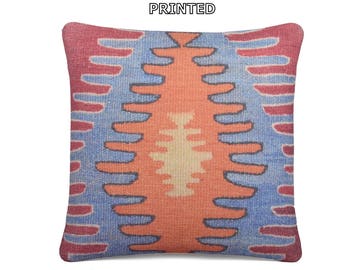 16x16 tradition kilim pillow orange throw pillow blue decorative pillow turkish pillow sham rustic pillow sham red kilim pillow cover 1-40
