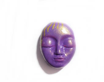 Purple Carved Face, Purple Face Cabochon, Purple Carved Cabochon, Polymer Clay Face, Purple Clay Face, Purple Face Bead, Purple Face Gem