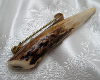 Vintage 1950s Real Antler Brooch SCOTTISH Taxidermy Kitsch Celtic