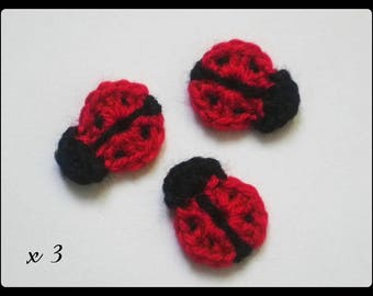 Lot 3 ladybugs ✿•ڿڰۣ✿ applique crochet woolen ✿•ڿڰۣ✿