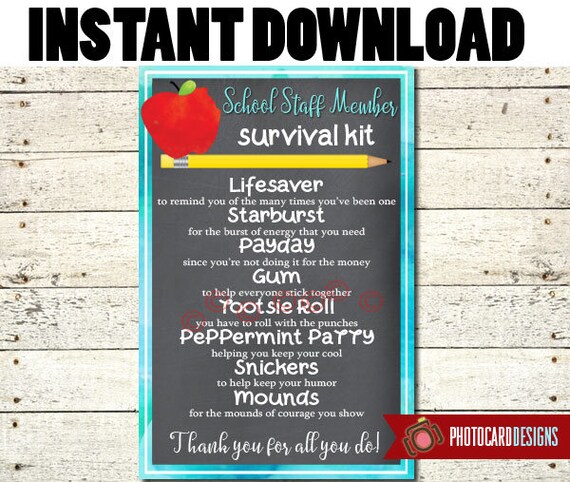 SCHoOL staff SURVIVAL Kit Tag School Staff Printable School