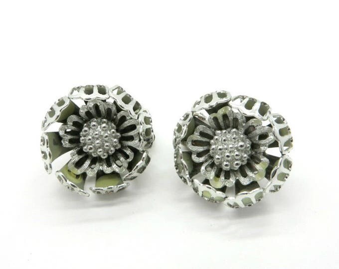 Coro Silvertone Flower Earrings, Vintage Floral Clip-on Earrings, Signed Coro Jewelry