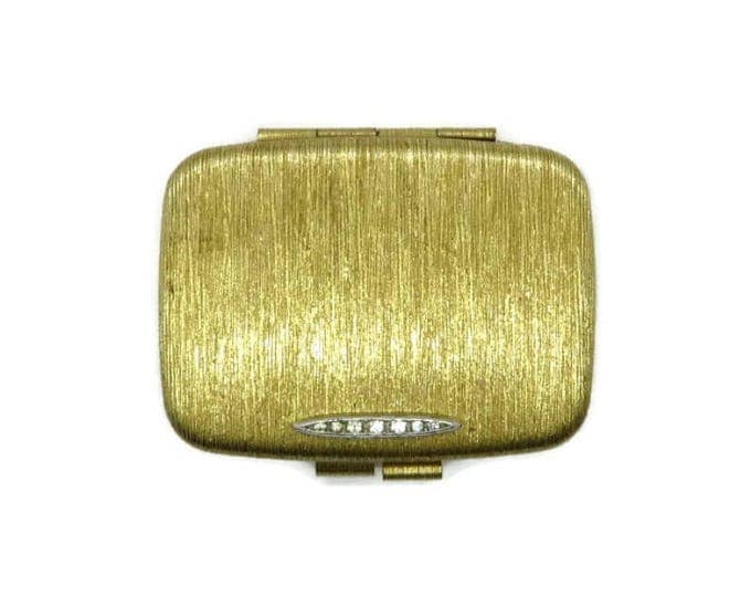 Vintage Compact - Gold Tone Rhinestone Compact, Rectangular Makeup Mirrored Powder Compact