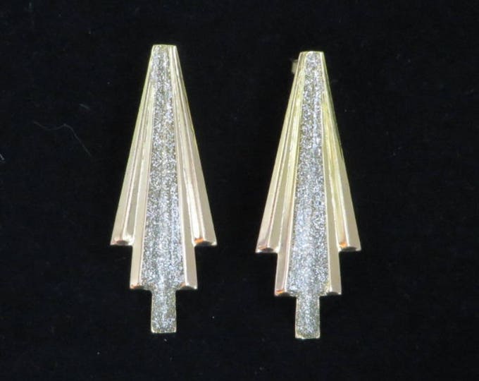 Vintage Disco Earrings, Two Tone Silver Sparkle Pierced Earrings
