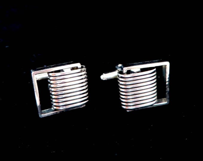 Silver Tone Cufflinks, Vintage Ridged Cuff Links, Men's Suit Accessory, Gift for Him