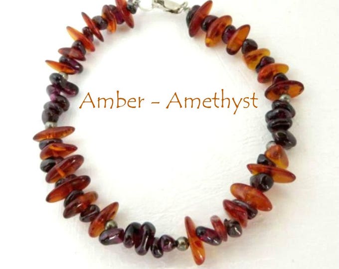 Vintage Amber Bracelet, Amethyst & Amber Bracelet, Boho Beaded Bracelet