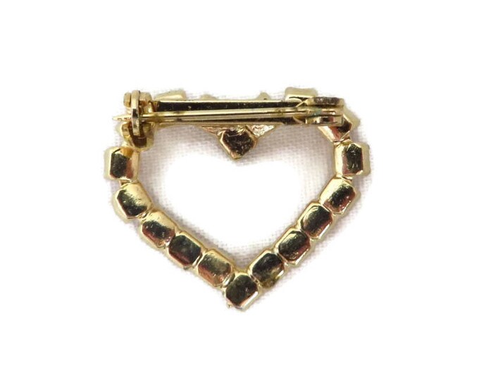 Red Rhinestone Heart Brooch - Vintage Gold Tone Petite Heart Pin, Valentine Pin