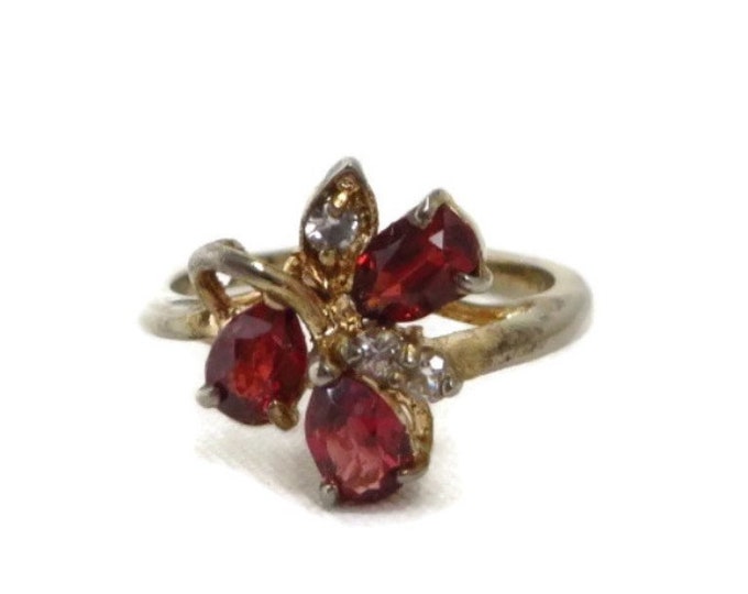 Faux Garnet Cocktail Ring, Vintage Gold Plated Sterling Silver Multi Stone Ring, Size 6.5