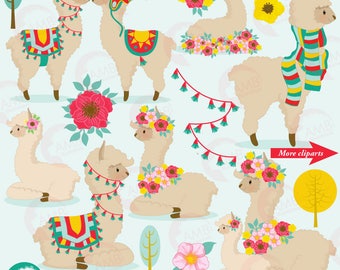 Llama Clip Art, Llama clipart, Alpaca clipart for scrapbooking, Cupcake Toppers, Paper Crafts, AMB-1985