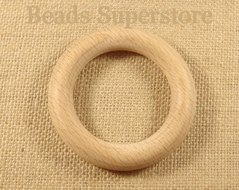 70 mm (2.75 Inch) Natural BEECH Wood Teething Ring - Food Grade Teething Baby Bead - Food Grade Teether