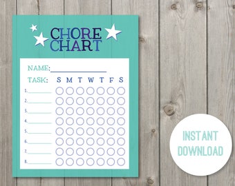 Blue Stars | Printable Chore Chart | Instant Download | Weekly & Daily Chores | PDF instant download