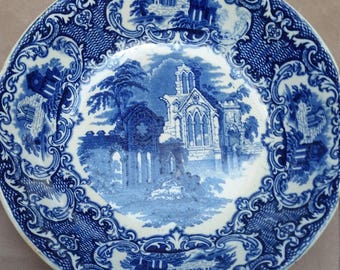 Antique Blue and White Dutch Bowl, Petrus Regout and Co, Maastricht. Abbey Scene, Made in Holland. 19th C.