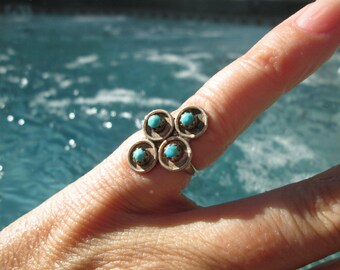 Vintage Petit Point Turquoise and Sterling Silver Ring Size 3.5