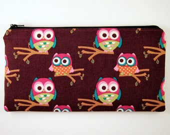 Brown Owl Zipper Pouch, Pencil Pouch, Make Up Bag, Gadget Bag