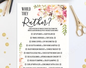 Would They Rather Game Bridal Shower Game Wild Flower Bridal Would They Rather Bridal Shower Template