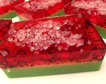 watermelon soap, soap, homemade soap, handmade soap, watermelon scented soap, summer soap, salted watermelon, goat's milk soap, glycerin