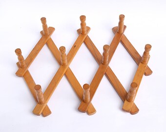 Vintage wooden coat rack, Vintage wall hanger, Vintage accordion coat rack, Country house, Kitchen decoration, Kitchen hooks, Farmhouse