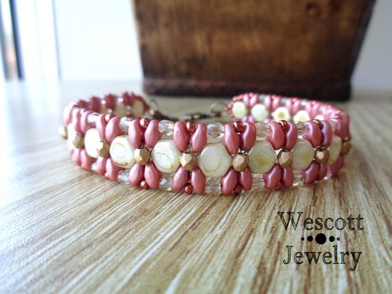 Pattern for Demoiselle Bracelet with Honeycomb Beads or