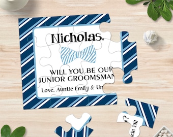 Blue Bow Tie Will You Be My Junior Groomsman Puzzle, Be My Ring Bearer, Puzzle Proposal, Ring Security Gift, Ask Ringbearer Cards Invitation