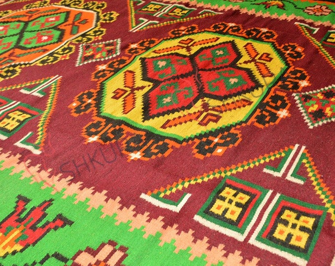 Wool Kilim Rug. Floor Runner,Organic Rug Runner. Moldovan Kilim. Colorful Kilim, Colored Rug,Boho Rug,Flatweave Rug. Bessarabian Kilim.