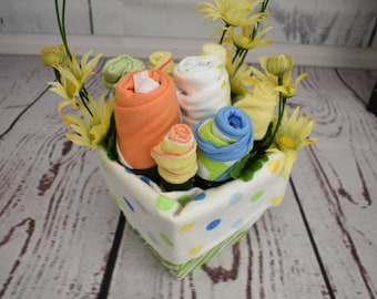 Baby bouquet baby clothing gender neutral baby shower decor new parent gift baby gift basket unique baby shower gift new baby gift