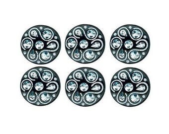 6 black buttons 15 mm with Rhinestones