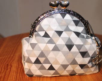 GREAT purse RETRO cotton checkered Argyle black / grey heart