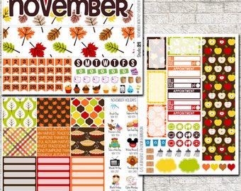 November MONTHLY OVERVIEW Planner Stickers ~ Sticker Kit Compatible with Erin Condren Life Planners ~ Thanksgiving