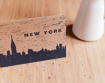New York Skyline Linocut Card