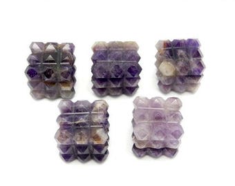 15% off Christmas in July Amethyst 54 Cut Pyramids Cube - Reiki - Metaphysical - Crafting - Crystal Grids (RK93B7-03)