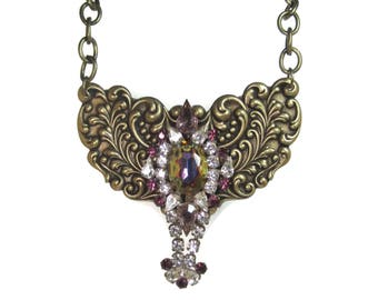 Brass Rhinestone Runway Bib Necklace