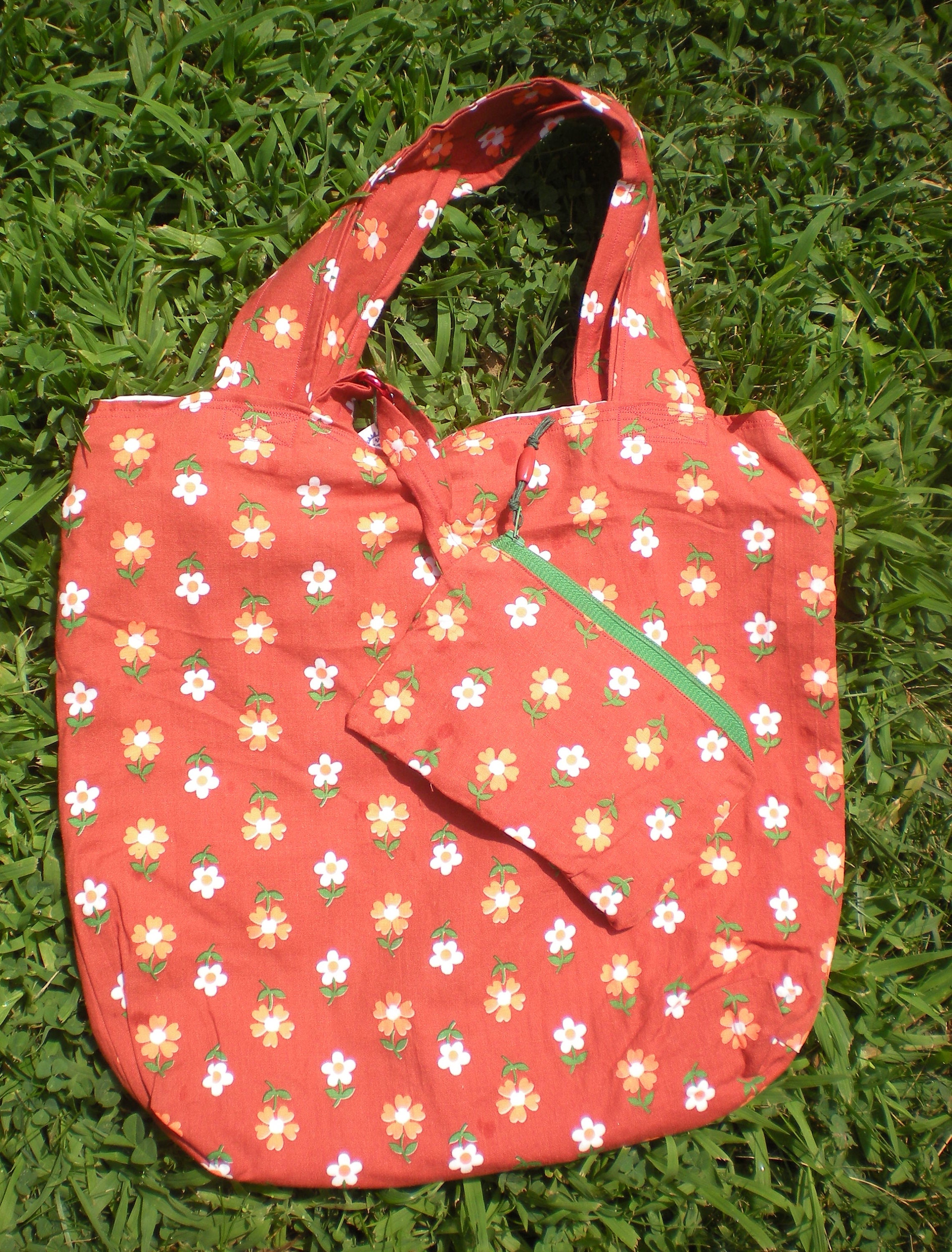 Tote bag beach bag vintage calico cotton print bag with