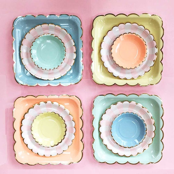 Pastel Paper Plates, Dessert, Small Cake Plate, Pastel Party Decor