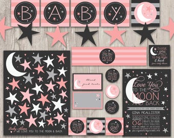 Moon and Stars Baby Shower Party Kit, Star Baby Shower, Over the Moon Baby Shower, Love you to the Moon & Back Party | Printable