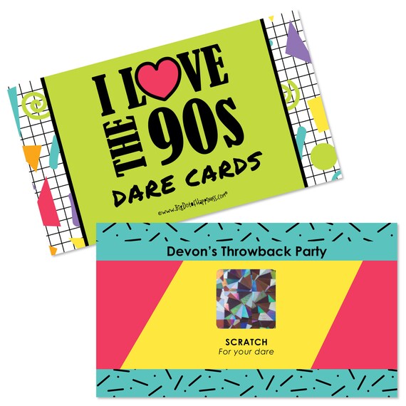 90's Throwback 1990s Party Dare Cards Personalized Party