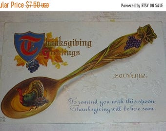 ON SALE Souvenir Spoon With Turkey Thanksgiving Greetings Antique NASH Postcard