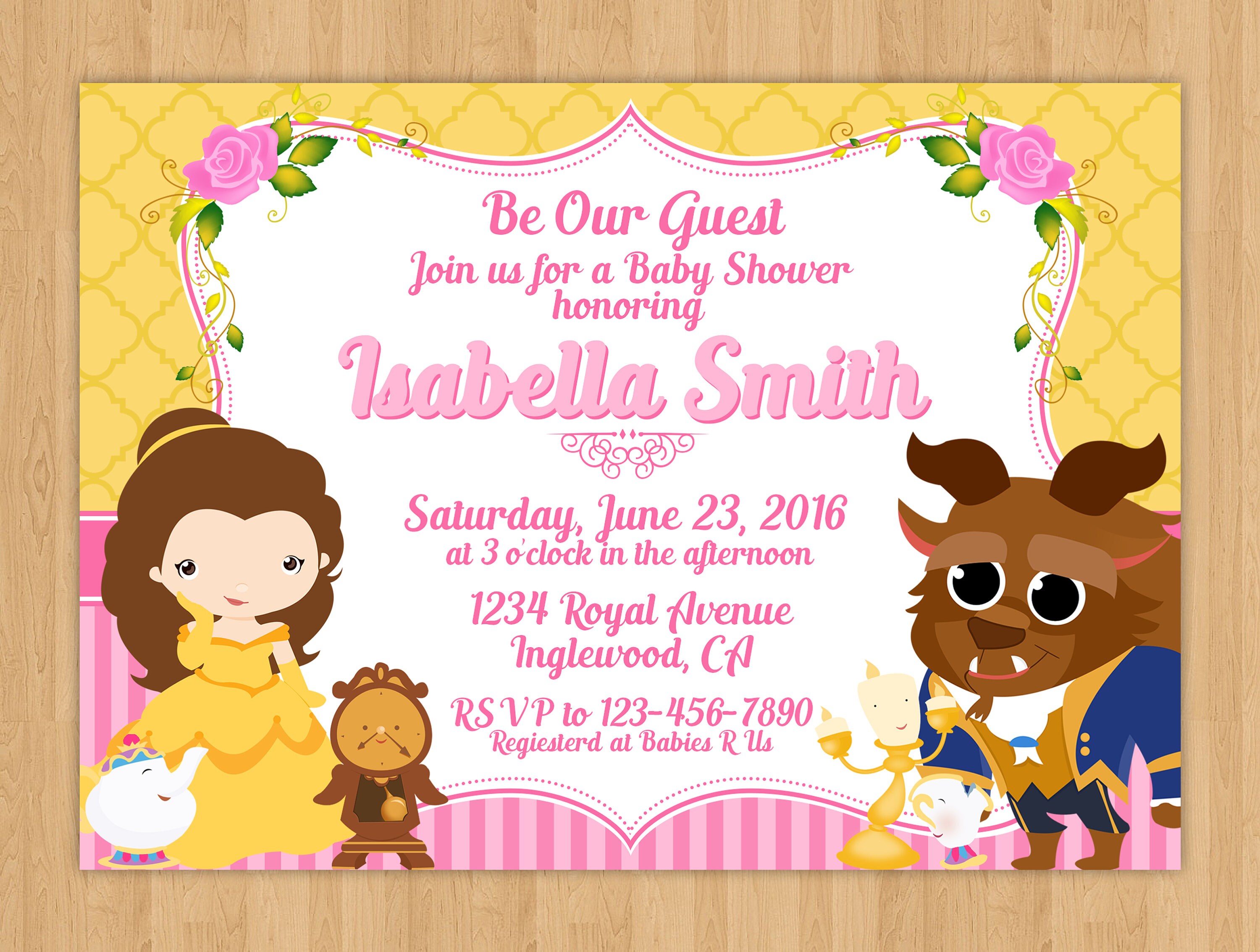 Beauty and the Beast Baby Shower Invitation