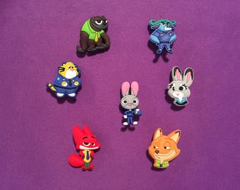 7-pc Zootopia Shoe Charms for Crocs, Silicone Bracelet Charms, Party Favors, Jibbitz