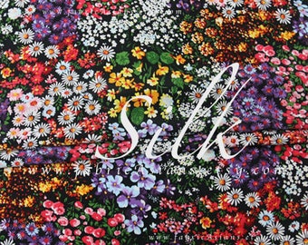 Garden fabric colorful flowers silk crepe by the yard - achat crepe de soie au metre