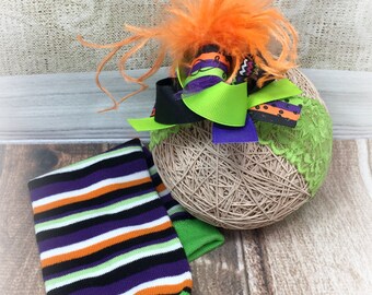Halloween Legging and Bow Set, Halloween Bow, Halloween Headband, Infant Legging, Baby Legging, Toddler Legging, Baby Halloween, Legwarmers