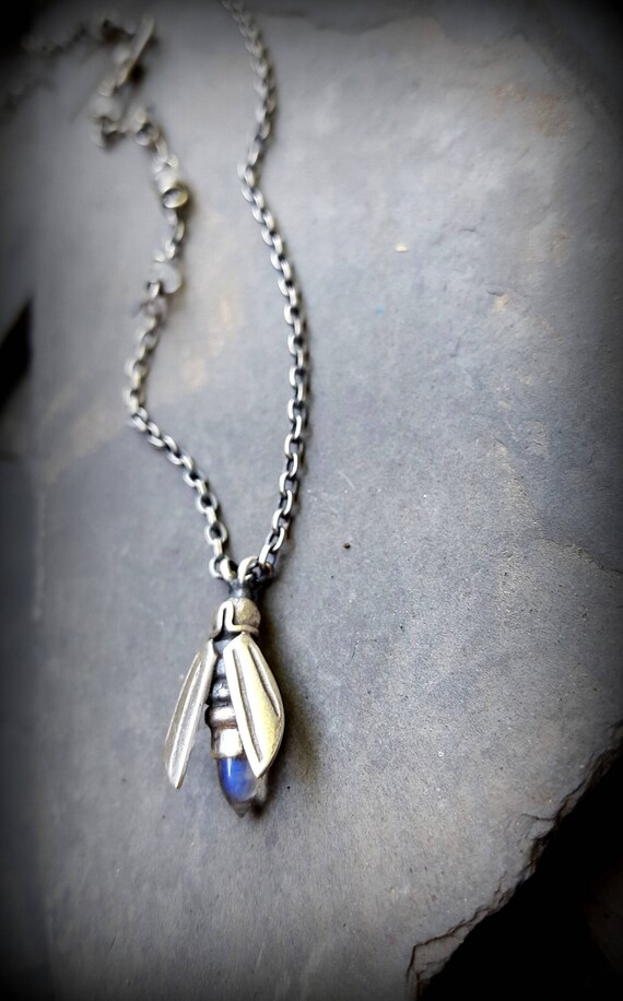 Firefly Necklace Silver Firefly Moonstone Firefly Pendant