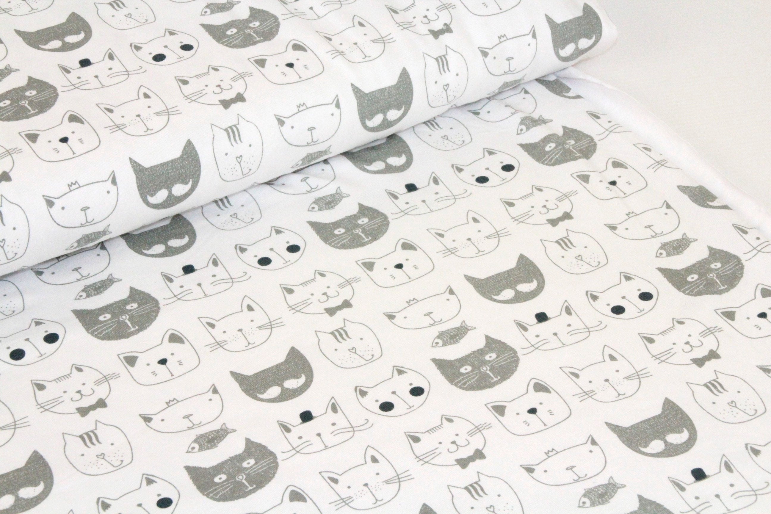 Organic Cotton Jersey Fabric Cats Grey UK Seller
