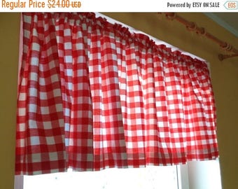 20% OFF Vintage Valance 20" x 100" Long Gingham Cotton Valance; Red & White Gingham Rod Pocket Valance; Cottage Chic Curtains; Rustic Home D