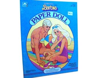 Malibu Barbie Paper Dolls Uncut by Golden Book 1980s - Vintage Paper Dolls - Malibu Barbie Doll - Malibu Ken Doll - Vintage Barbie